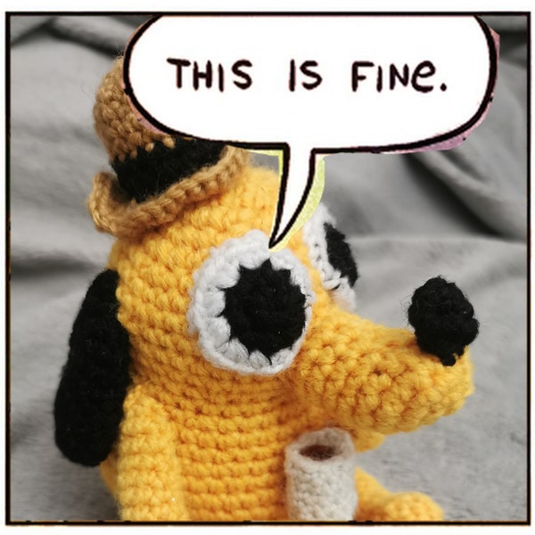 Crochet pattern - This Is Fine meme dog amigurumi