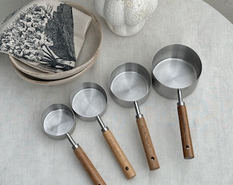 Ensemble de tasses à mesurer et de cuillères à mesurer en bois – Outils de cuisson en acier inoxydable
