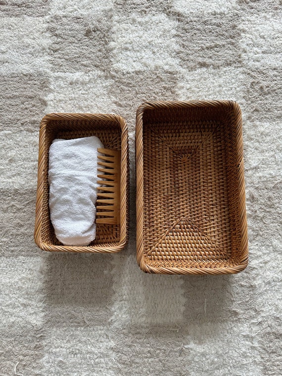 Rattan Storage Basket | Handwoven Multipurpose Wicker Organizer | Natural Home & Office Storage | Bathroom Kitchen Decor