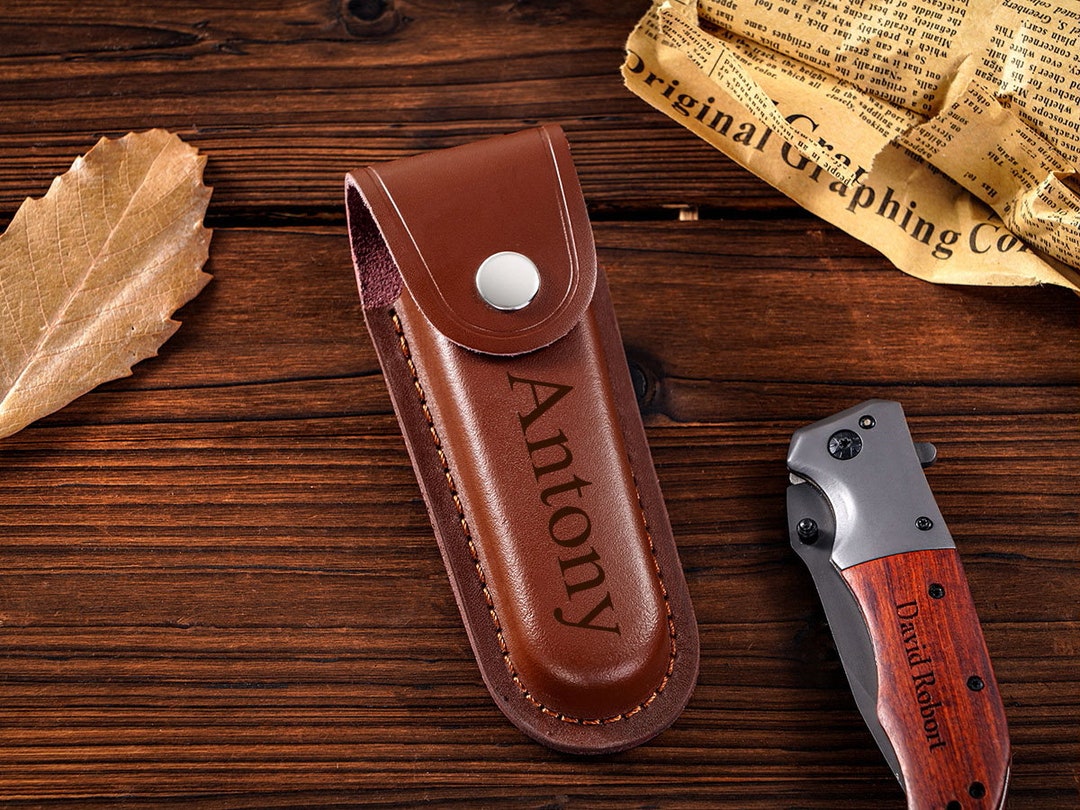Custom Leather Folding Pocket Knife Pouch Casepocket Etsy