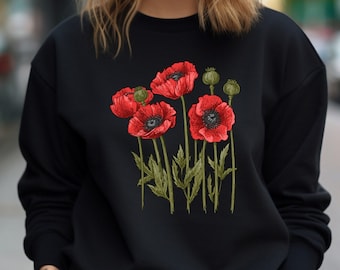 Woman's sweatshirt, flowers, poppy, flowers sweatshirt, gift for her, Christmas gift