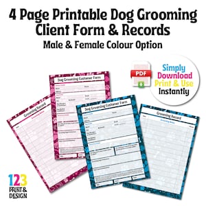 Printable Dog Grooming Form  | Mobile Dog Grooming Template | Dog Grooming Business Forms | Dog Groom Record Form