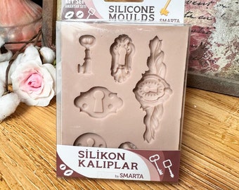 Polymer Clay Moulds - Silicone Molds - Art Supplies - Modelling Tool - Polymer Clay Shapes - Keys, Elegant Corner, Baby Hair, Brooch Molds