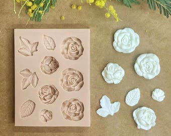 Small Roses and Rose Petals Silicone Mold for Polymer Clay - Flower Mold for Jewelry - Art Craft Supplies