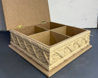 Unfinished Wood Box - Wood Carved Box-Unfinished Keepsake Box Perfect for Painting-Decoupage, DIY Projects, Storage and Jewelry Organization