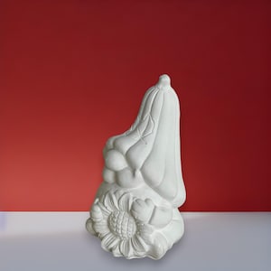 Ready to Paint Sunflower Gnome Figurine, Unpainted Cute Gnome Ornament, Paint Your Own Gnome Bisque