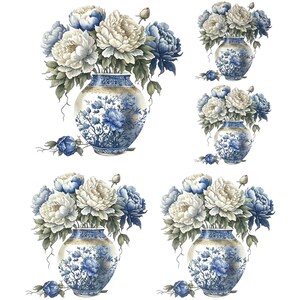 Blue Flower in Vase Waterslide Decal | Vintage Floral Transfer for Black Dresser or Chiffonier | Upcycling Craft Decor Paper