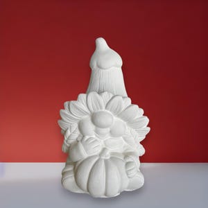 Unpainted Cute Gnome with Pumpkin  Ornament, Ready to Paint Gnome Figurine, Paint Your Own Gnome Bisque