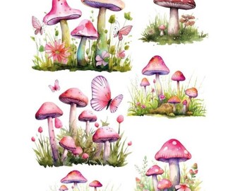 Red Mushroom with Flower Furniture Transfer | Fairy Garden Water Slide Decal | Autumn Garden Decor Craft Paper
