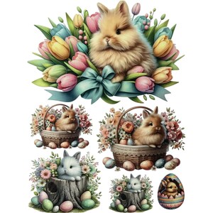 Transferpapier Osterhase | Süßes Häschen und Eier Wasserschiebe Aufkleber | Dekorpapier für Möbel | Ostern DIY Bastelpapier