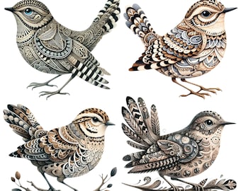 Transferencia termoadhesiva de pájaros de arte popular para muebles / Calcomanía DTF de pájaros escandinavos / Decoración con temática natural para muebles y telas