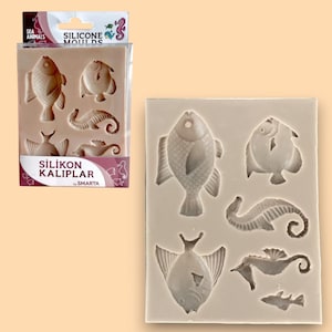 Mini Fishes Silicone Mold - Ocean Theme Polymer Clay Mould -  Seahorse and Fish in Various Sizes for DIY Crafts and Summer Decor Projects