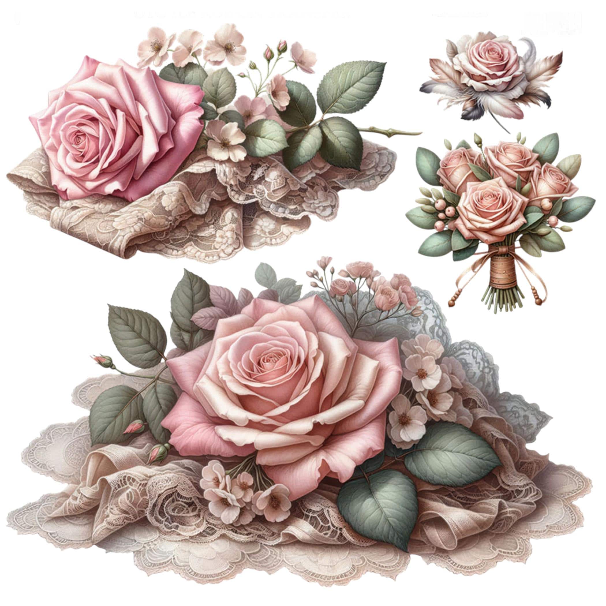 Lot De 5 Transferts à Frotter Mariage – Couleurs Rose Et Marron – Scrapbooking, Artisanat