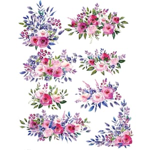 Mini fiori per trasferimento di mobili / Decalcomania di rose rosa / Carta per scivolamento ad acqua shabby chic / Adesivo per artigianato di mobili / Decalcomania decorativa per candela