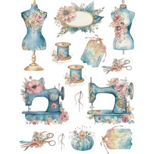 Vintage Style Sewing Machine Water Slide Decal | Floral Sewing Materials Transfer for Dark Surfaces | DIY Crafts Paper for Tailor Decor