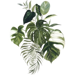 Trasferimento botanico di foglie selvatiche / Decalcomania con foglie verdi per la riprogettazione di mobili / Stencil fai da te / Carta decorativa floreale per legno
