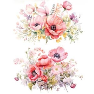 Elegante adesivo floreale per acqua / Trasferimento per mobili e artigianato / Design floreale in stile shabby chic con acquerello per decorazioni fai da te per la casa