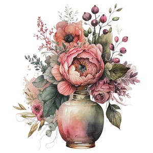 Pink Flowers in Vase Decal | Water Slide Transfer for Furniture | Shabby Chic Vintage Decor | Floral Craft Paper | Redesign Decorative Paper