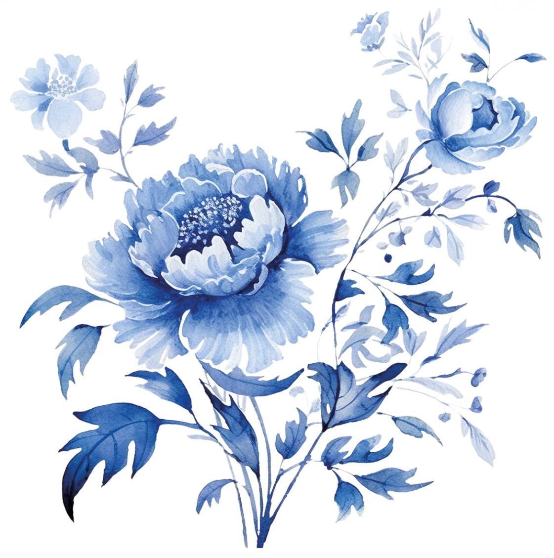 Quadri di fiori blu Stampa artistica da parete su tela 3 pezzi