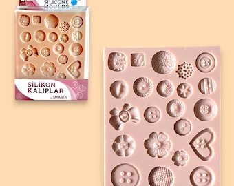 Stampi in pasta polimerica a forma di bottoni - Stampi in silicone a forma di bottoni a forma di fiore - Forniture artistiche - Strumento per modellare - Forme in pasta polimerica