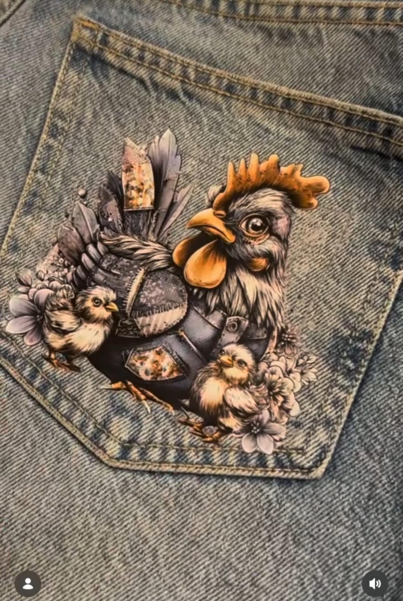Blue Patchwork Chickens Iron on Transfer for Furniture | Cute Chick DTF ...