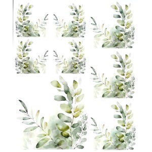 Decalcomania acquatica con foglia astratta / Trasferimento botanico verde tenue per mobili / Carta decorativa moderna per giardino / Materiale per bricolage