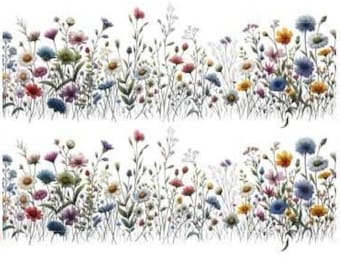 Adesivo per scivolo acquatico con fiori selvatici lunghi / Adesivo per bordo fiorito da esterno / Trasferimento per mobili con design botanico