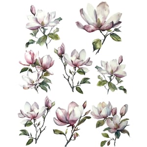 Pink Magnolia Furniture Transfer | Floral Decor Water Slide Decal | Elegant Spring Flowers Decal | Embellishment Furniture Paper