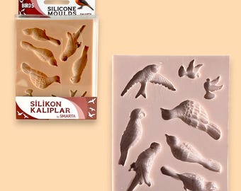 Molde de arcilla polimérica con forma de pájaro - Moldes de silicona para proyectos de bricolaje - 8 piezas - Molde de silicona con forma de pájaro volando y pájaro en rama