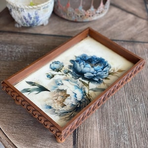 Blue Flowers Decal for Furniture, Floral Transfer Paper for Blue White Decor, Redesign Waterslide Decal, DIY Home Decor Sheet, Blue Roses