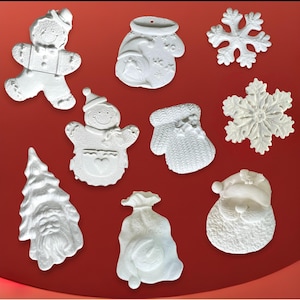Malbare Gips-Weihnachtsverzierungen, bereit zum Bemalen von Bisque, unbemalte Weihnachtsfiguren, Malen Sie Ihren eigenen Weihnachtsbaumdekor, DIY-Projekt