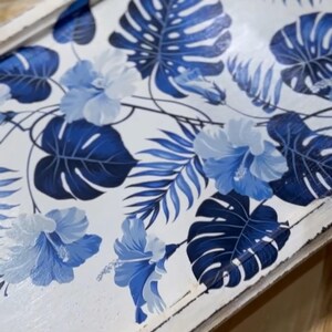 Blue Flowers Decal for Furniture, Floral Transfer Paper for Blue White Decor, Redesign Waterslide Decal, DIY Home Decor Sheet, Blue Roses