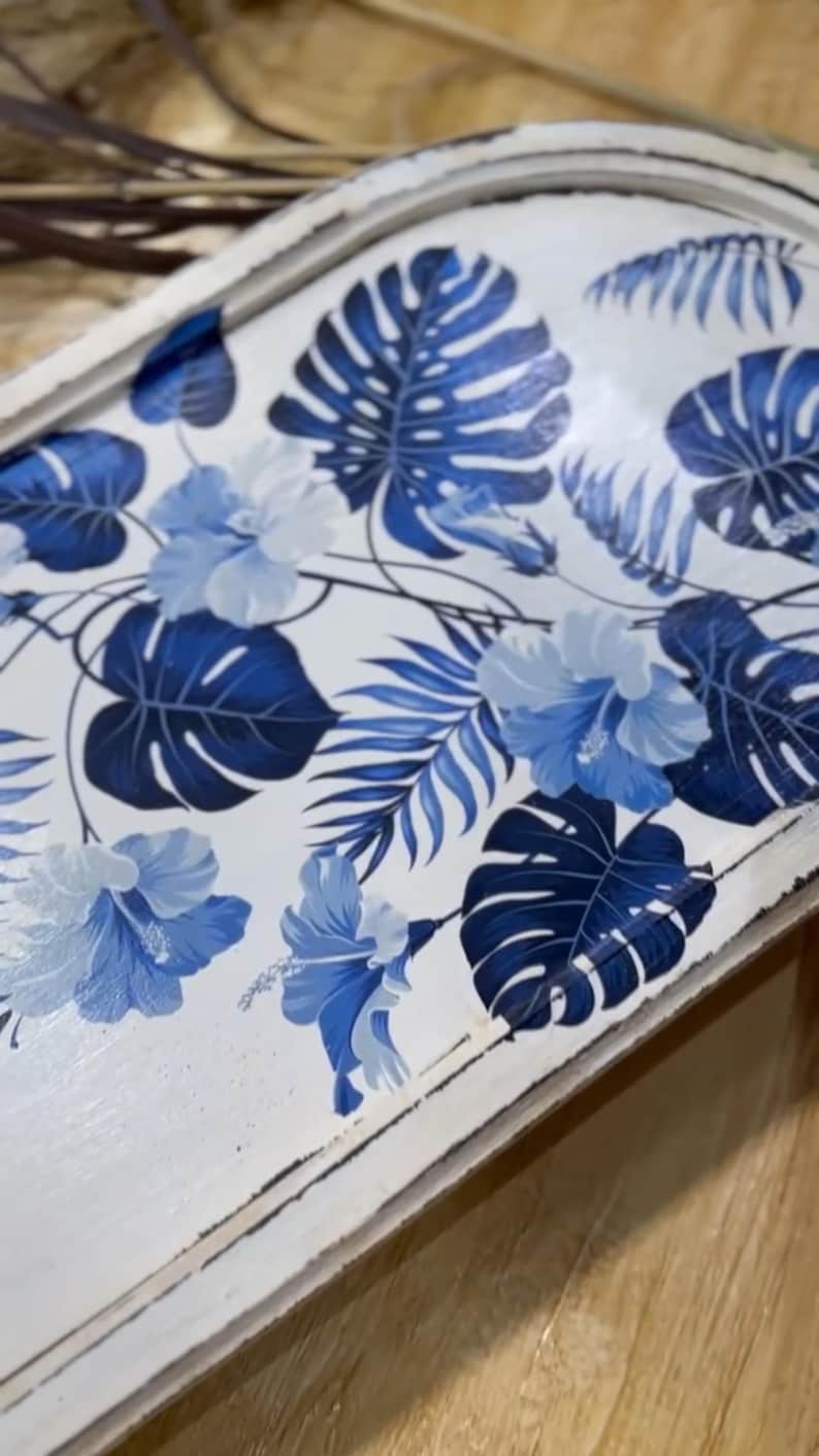 Blue Flowers Decal for Furniture, Floral Transfer Paper for Blue White Decor, Redesign Waterslide Decal, DIY Home Decor Sheet, Blue Roses