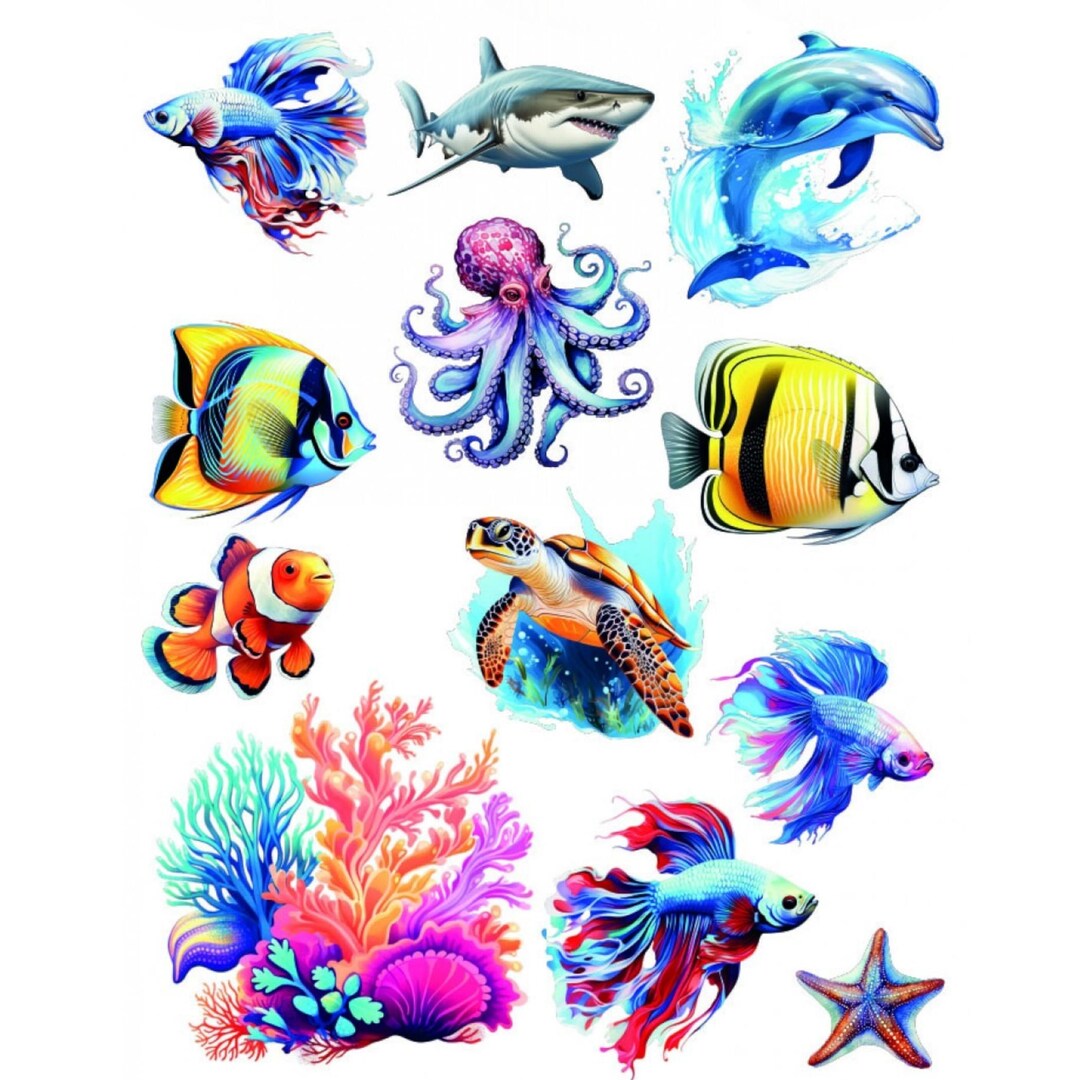 Colorful Fish Transfer Paper for Furniture and Craft | Underwater Water ...