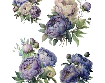 Purple Peony Furniture Transfer Paper | Flower Decor Water Slide Decal | Flower Image Craft Transfer | Decorative Redesign Transfer Sheet