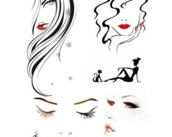 Calcomanía de agua con rostro de mujer elegante / Transferencia de silueta de belleza abstracta para manualidades / Rediseño de calcomanías para muebles