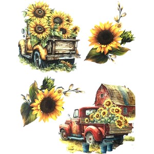 Sunflower Waterslide Decal | Rustic Furniture Transfer for Crafts | Vintage Countryside Decor | Floral Village House Painting Transfer