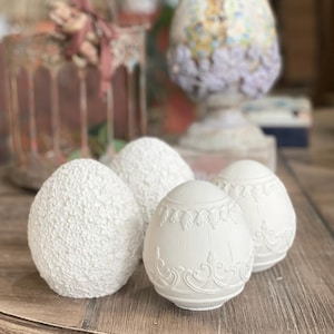 Textured Ceramic Easter Egg, Large Unpainted Bisque Egg, DIY Vintage Easter Decor, Ready to Paint Decorative Egg for Holiday Crafts