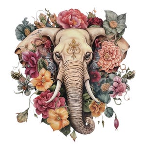 Floral Elephant Transfer for Furniture | Water Slide Decal | Animal Decal for Furniture Redesign | Modern Wild Nature Decor Paper