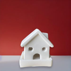 Pomaluj swój domek z podgrzewaczy, niepomalowany domek z kadzielnicą, biały świecznik, gotowy do malowania biskwit ceramiczny