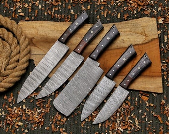 HAND FORGED DAMASCUS Steel Chef's Knives Set , Damascus Chef Knife ,Damascus Kitchen Knife Set , Anniversary Gifts Personalized Gift