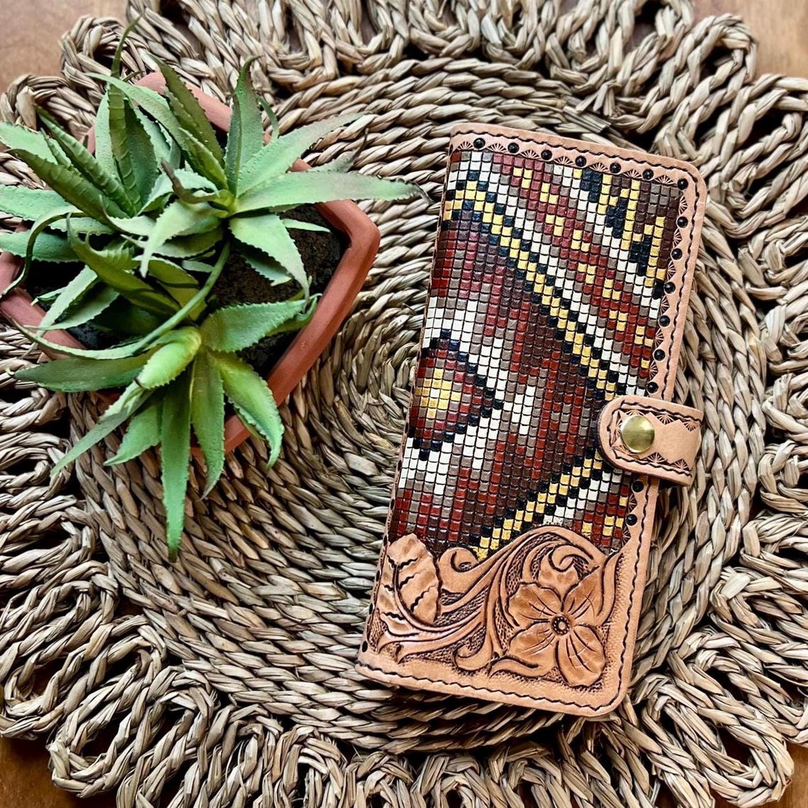 Hand Tooled Leather Roper Wallet: Sheridan Floral Carving, ID Window - Etsy