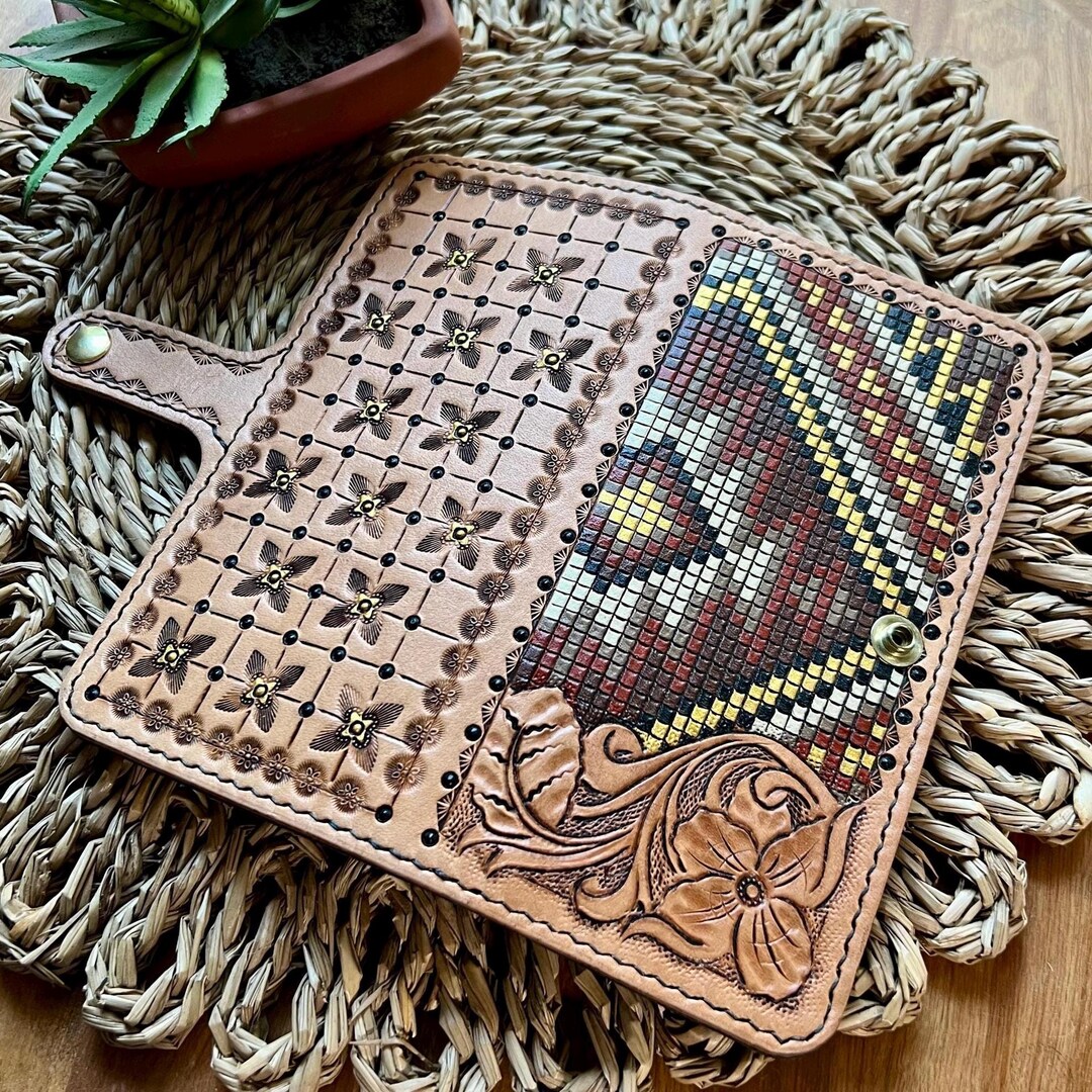 Hand Tooled Leather Roper Wallet: Sheridan Floral Carving, ID Window - Etsy