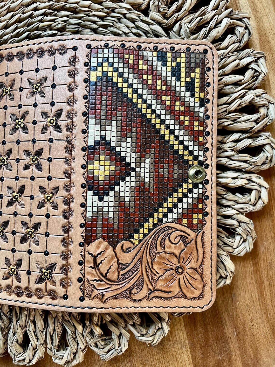Hand Tooled Leather Roper Wallet: Sheridan Floral Carving, ID Window - Etsy