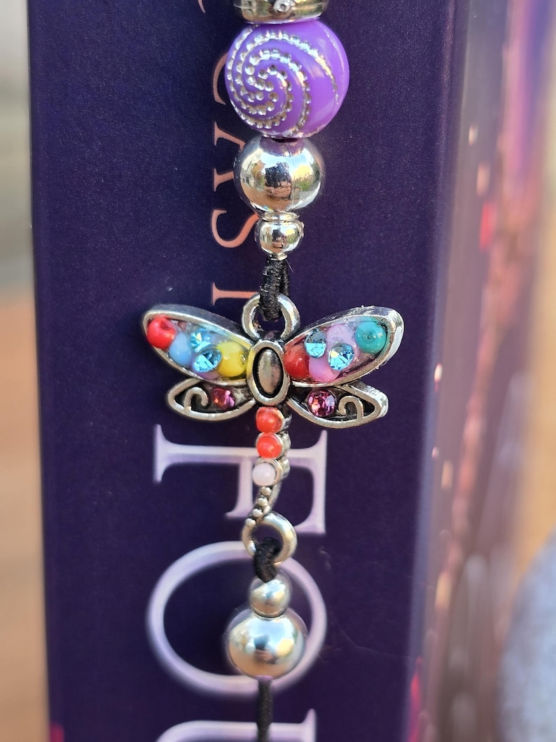 Dragonfly Elastic Bookmark - Beaded charm stretch page holder for Books, Diaries and Journals image 4