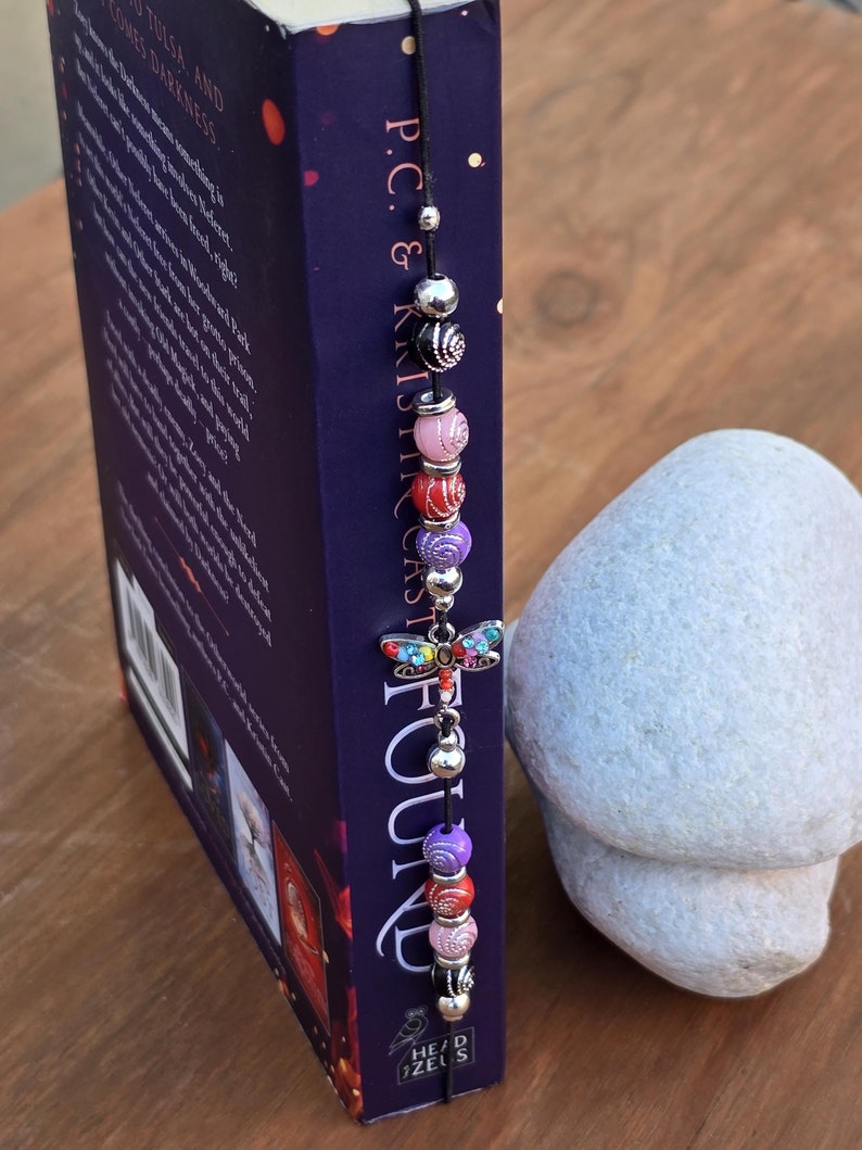 Dragonfly Elastic Bookmark - Beaded charm stretch page holder for Books, Diaries and Journals image 2