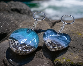 Handmade Beach Resin Keyring: Ocean Theme Bag Charm