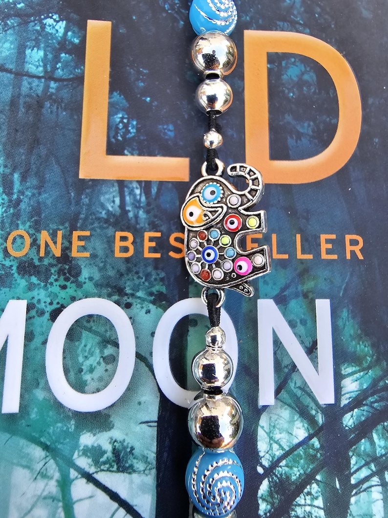 Elephant Elastic wraparound Bookmark - Beaded elephant charm page holder for Books, Diaries and Journals image 3