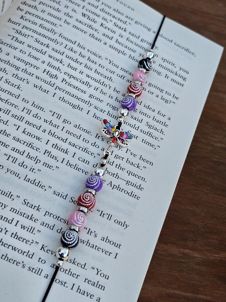 Dragonfly Elastic Bookmark - Beaded charm stretch page holder for Books, Diaries and Journals image 3