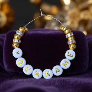 Personalised Wine Glass Charms - Gold and white design with [your name]